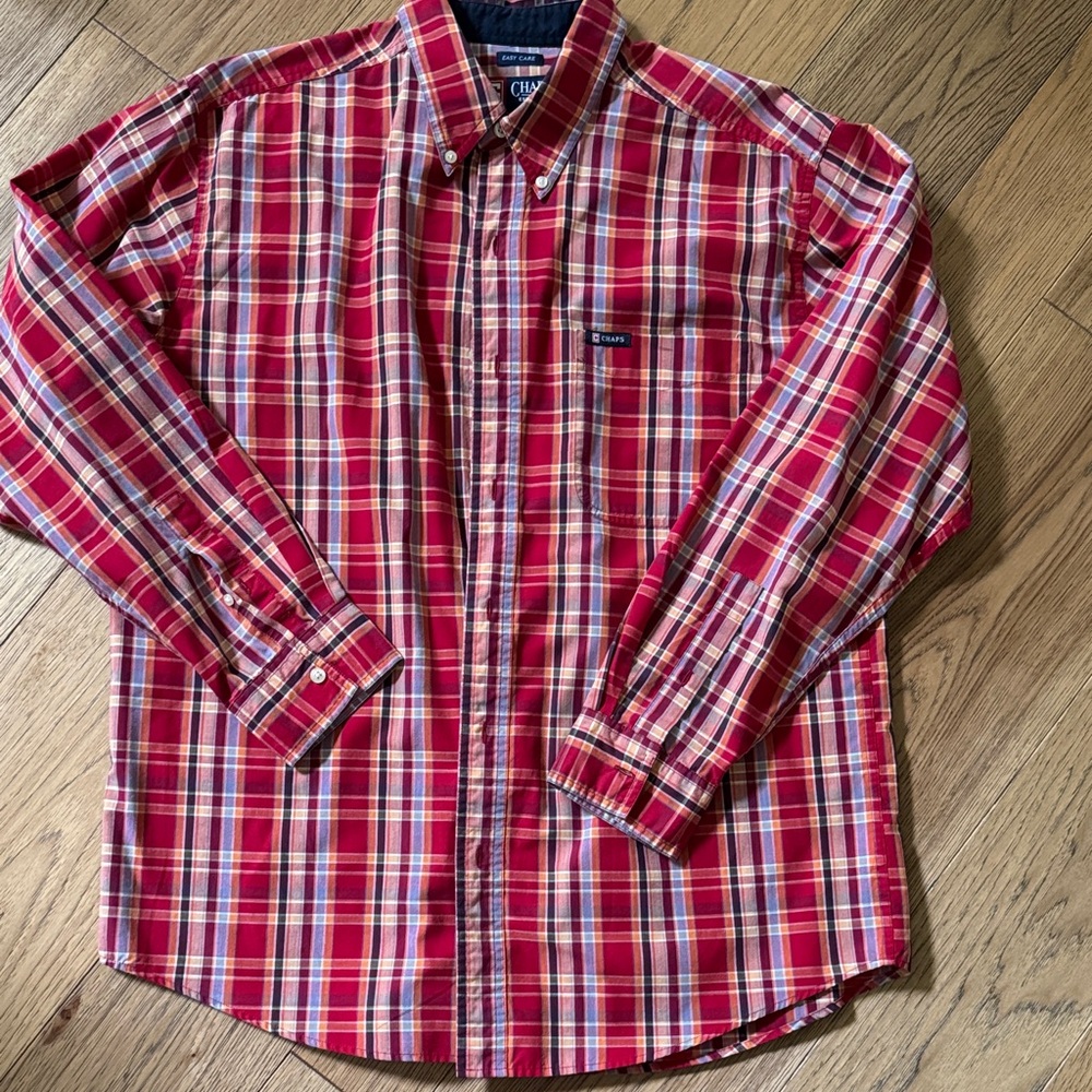 Chaps Red Multi-Color Plaid Button-Down Shirt